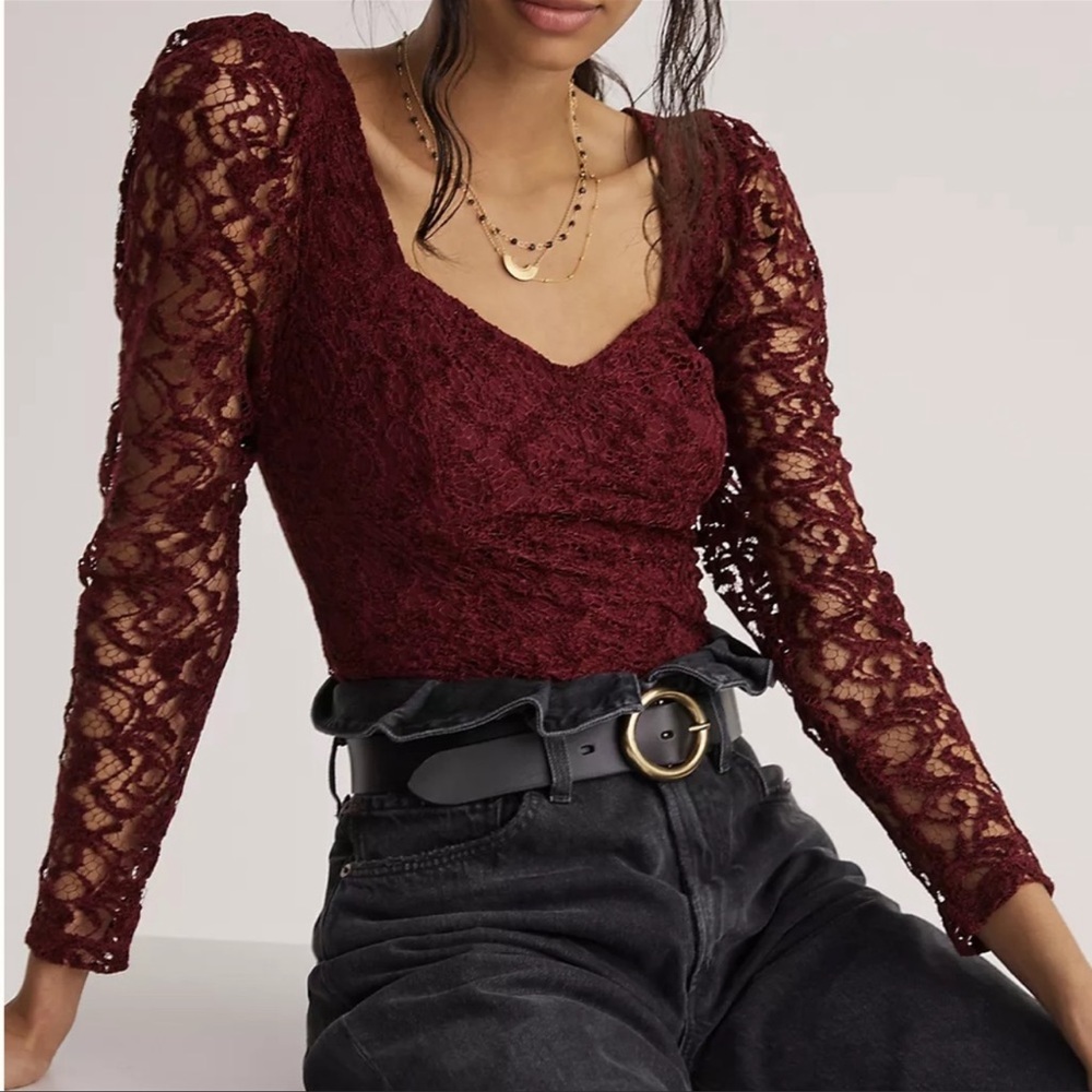 NWT Anthropologie Wine Sweetheart Lace Top M